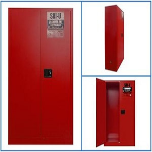 combustible storage steel cabinets in red color